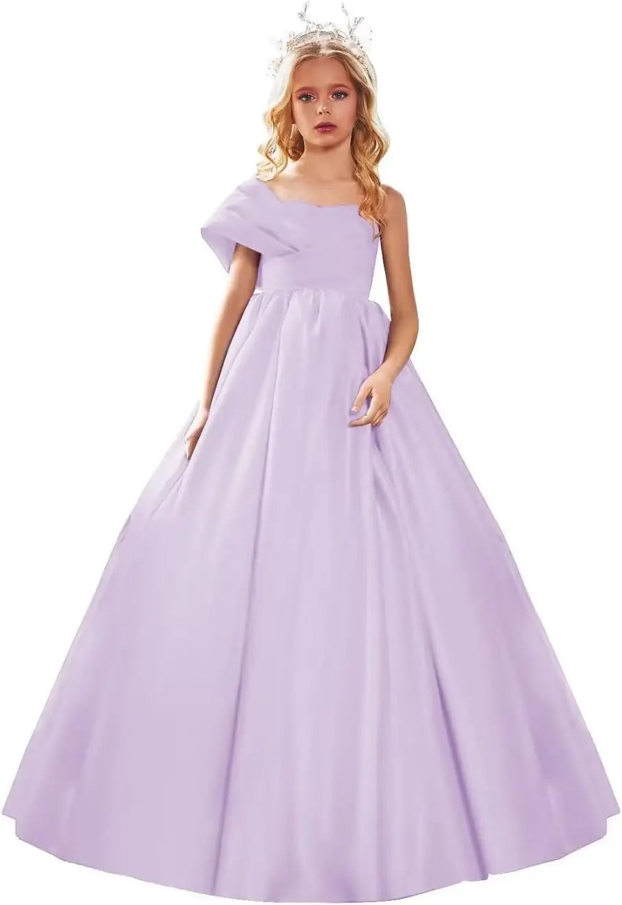 Satin One Shoulder Flower Girl Dresses for Wedding Ball Gown Puffy Pageant Gown Cute First Communion Dress princess dress