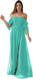 Vestido de dama de honor de talla grande con hombros descubiertos, de gasa, formal, con abertura, elegante, para invitada de boda 