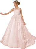 Princess Dress Tulle Lace Flower Girl Dress for Wedding Applique Princess Pageant Dress Long Party Ball Gown with Cape Sleeves