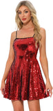 Vestido corto de fiesta con lentejuelas brillantes para mujer, sexy, con tirantes finos, sin mangas, para discoteca, graduación y baile de graduación. 