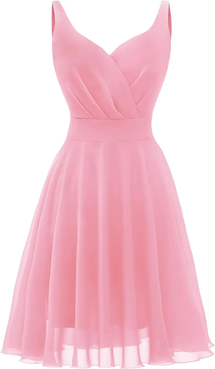 Dressever Sommer-Cocktailkleid mit V-Ausschnitt, verstellbaren Spaghettiträgern, Chiffon, Sommerkleid, Partykleider, kurzes Ballkleid 