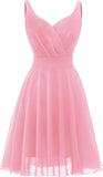 Dressever Sommer-Cocktailkleid mit V-Ausschnitt, verstellbaren Spaghettiträgern, Chiffon, Sommerkleid, Partykleider, kurzes Ballkleid 