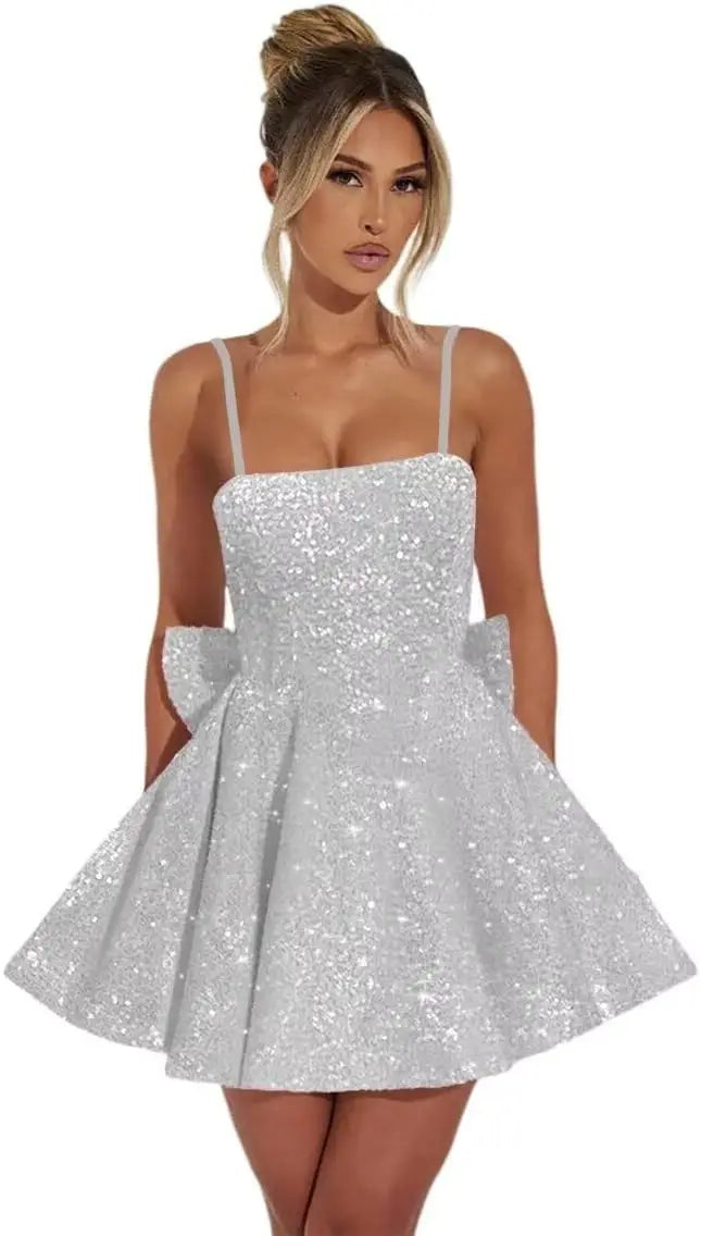 Maßgefertigte Damen-Heimkehrkleider mit quadratischem Ausschnitt und Pailletten für Teenager, A-Linie, kurzes Abschlussballkleid, Hochzeitsfeierkleid, Clubwear, Cocktailkleid 