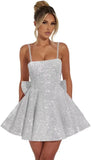 Maßgefertigte Damen-Heimkehrkleider mit quadratischem Ausschnitt und Pailletten für Teenager, A-Linie, kurzes Abschlussballkleid, Hochzeitsfeierkleid, Clubwear, Cocktailkleid 