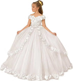 Vestido de tul para niña de las flores, para boda, con hombros descubiertos, para desfile, con flores 3D, estilo princesa, para fiesta 