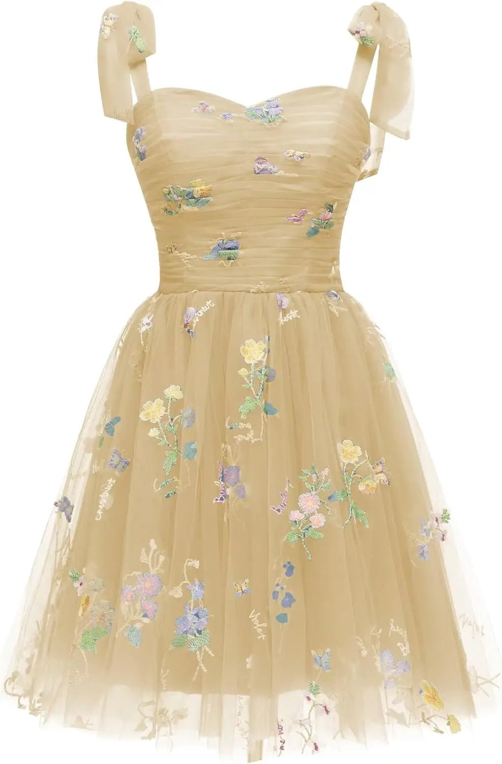Vestidos cortos de fiesta para adolescentes con bordado de flores, tul, tirantes finos, largo hasta la rodilla, con margaritas y estampado floral. 