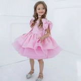 Pink Tulle Sequin With Bow Sleeveless For Wedding Prom Birthday Party Banquet Holy Communion Gown Customized Flower Girl Dress