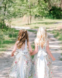 3D Flower Applique Floral Fairy Embroidered Overlay Strap Tie Tulle One Shoulder A-Line Flower Girl Dress princess dress