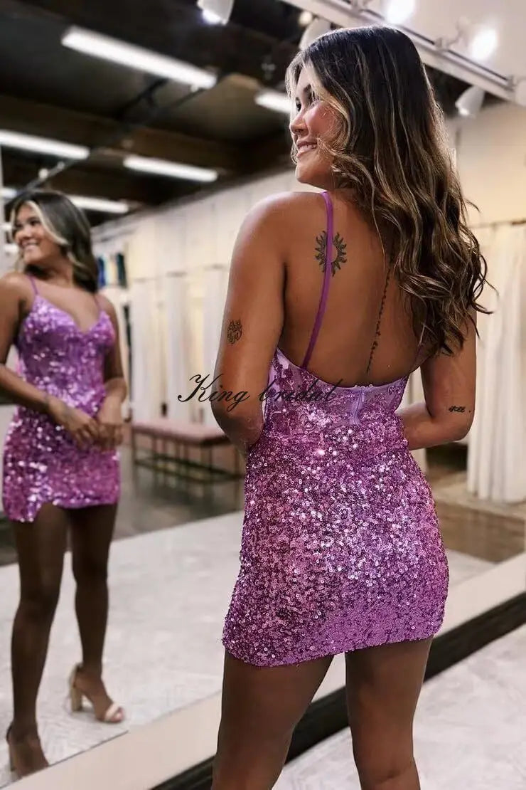 Sparkly Sequin Homecoming Dresses for Teens Short Tight Appliques Mini Formal Prom Cocktail Gown 2025 Wedding Party Dresses