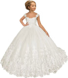 Flower Girl Dress for Weeding Tulle Pageant Dress Lace Appliques Princess Long Ball Gowns for Girls girls dresses for wedding