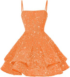 Kurze Pailletten-Heimkehrkleider für Teenager 2025, glitzernde Spaghettiträger, Sweet 16-Abschlussball-Cocktailkleid, Ballkleid, Partykleider 