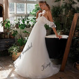 Kristallbesticktes Brautkleid A-Linie Tüll Schulterfrei Brautkleider Perlenbesetztes Brautkleid Individuelles Brautkleid 