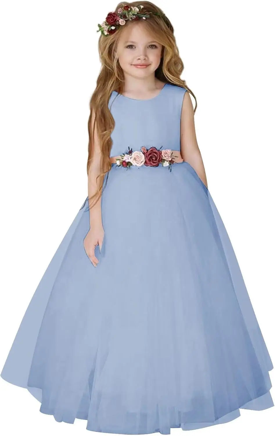 Flower Girl Dresses for Wedding Satin Tulle Princess Pageant Dress with Bow Long A Line Prom Ball Gowns girls party dress