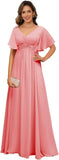Plus Size Short Sleeves Mother of The Bride Dresses for Curvy Women V Neck Formal Dresses with Pockets Bridesmaid Dress Gowns