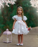 Boho Blumenmädchenkleid rustikales Blumenmädchenkleid Spitze Boho Hochzeitspartykleid Erstkommunionkleid Kleid mit kurzen Ärmeln 