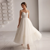 Elegant White Suspender Wedding Dress Tulle Wavy A-shaped Skirt Bride's Romantic Dress with Halter Strap Vestidos De Novia