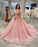 3D Floral Quinceanera Dresses Lace Beaded Party Gowns Off Shoudler Tulle Ball Gown for Sweet 15 16 Dresses