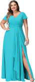 Vestidos de dama de honor con mangas con volantes y bolsillos, cuello en V, largos y formales, para mujer, talla grande, 2026, para fiesta de boda. 