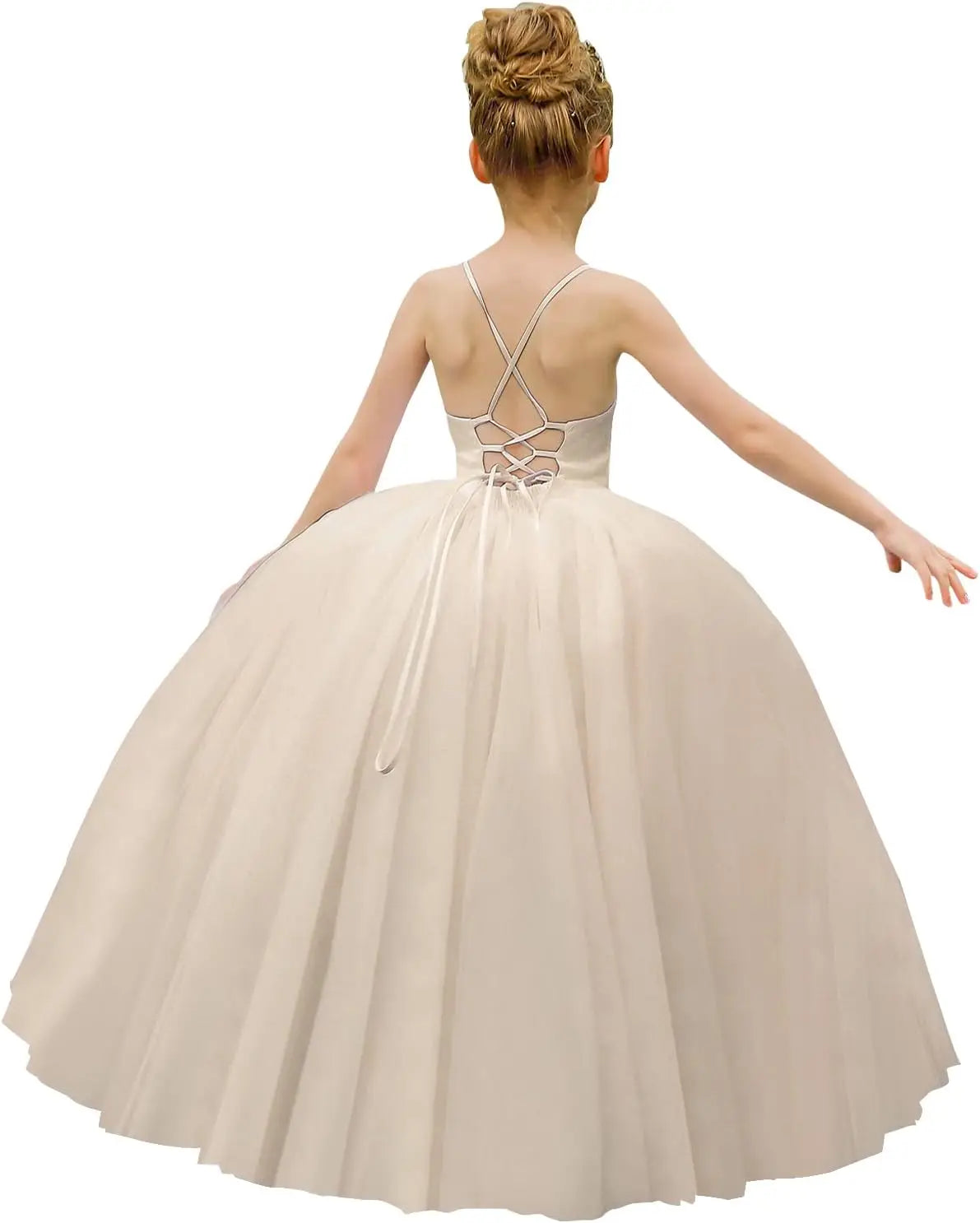 Flower Girl Dress Crossed Straps Lace Wedding Dresses Party Bridesmaid Ball Gown princess dress  pageant dresses for girls