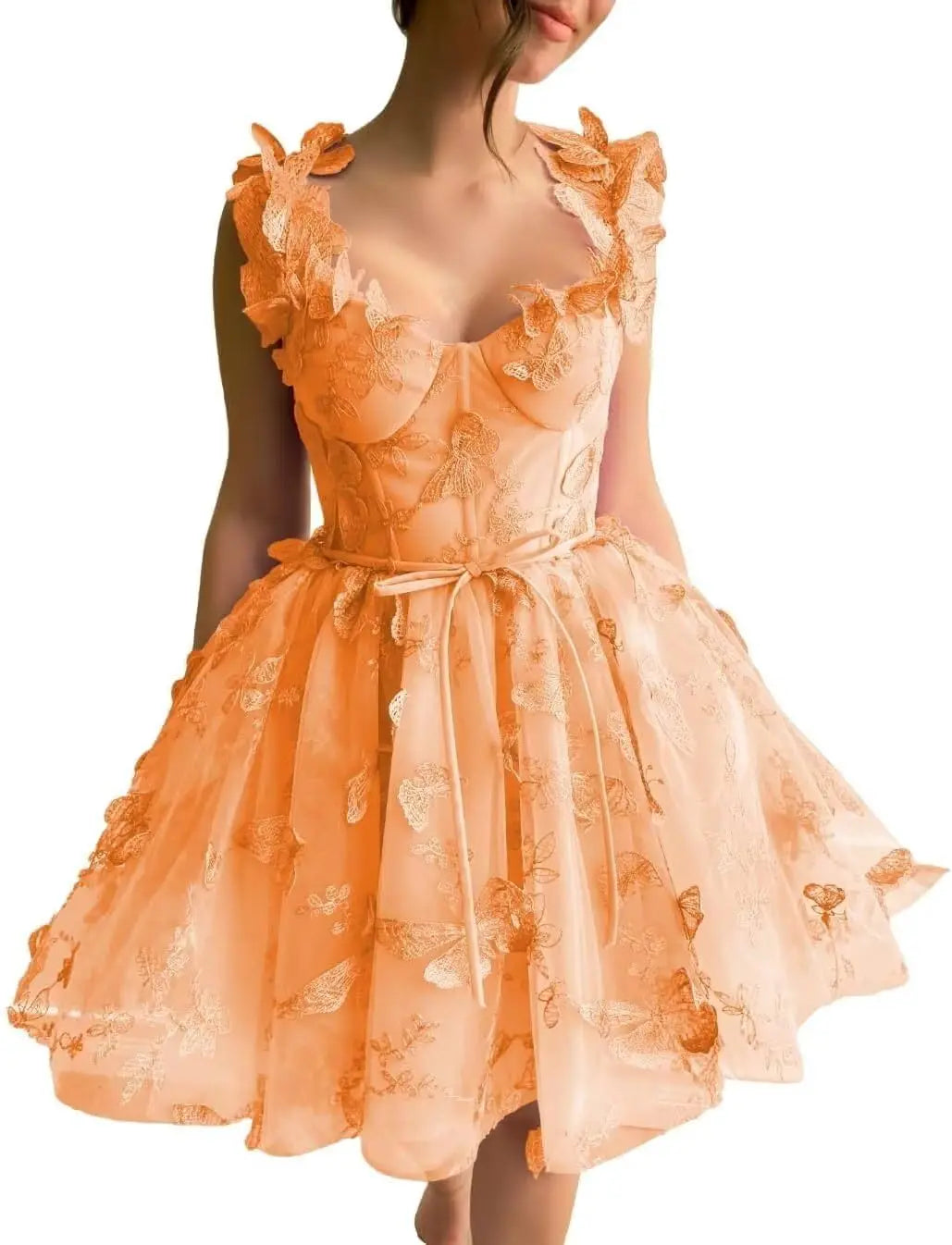 3D-Schmetterlings-Tüll-Heimkehrkleid für Teenager – A-Linie, kurz, Abschlussball, Cocktailkleid, Hochzeitsparty, Kleider mit Schnürung am Rücken 