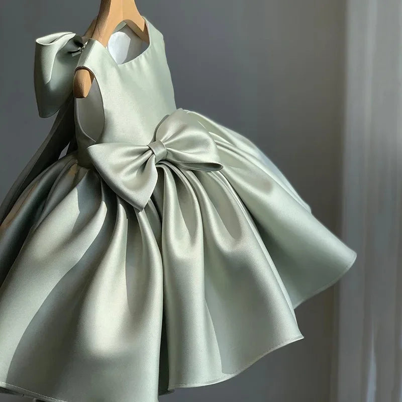 Baby Girls Wedding Birthday Bownot Dresses Clothing Toddler Kids Princess Party Ball Holy Communion Gown Customized Flower