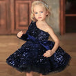 Navy Blue Tulle Sequin With Bow Single Shoulder For Wedding Birthday Party Holy Communion Gown Customized Flower Girl Dresses