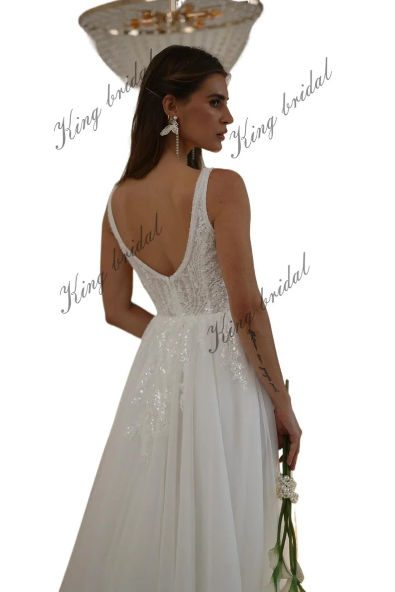 Individuell angefertigtes elegantes handgefertigtes schimmerndes Tüll-Hochzeitskleid mit Perlenspitze, schlichte Brautkleider, Hochzeitskleid, Brautkleider 