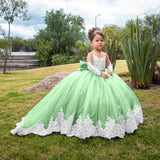 Volle Ärmel Bodenlangen Elegante Mädchen Kinder Geburtstag Party Kommunion Party Kleid Spitze Applikationen Blumenmädchen Kleider für Hochzeit 