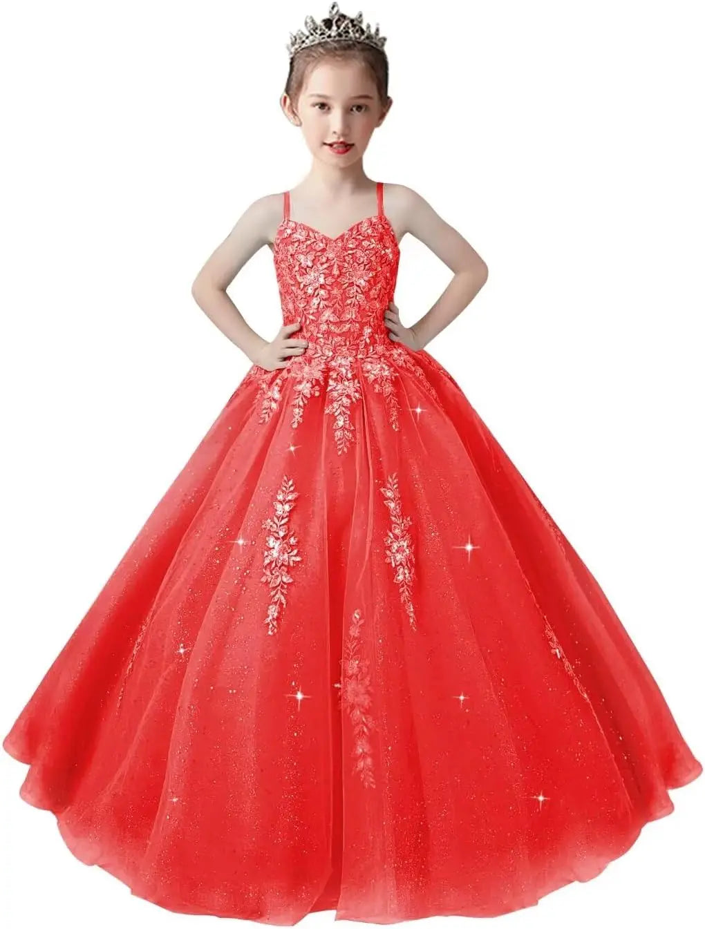 Lace Applique Tulle Pageant Gowns for Girls Ball Gown Flower Girl Dress Princess Toddler Kids Prom Pageant   Dress