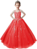 Lace Applique Tulle Pageant Gowns for Girls Ball Gown Flower Girl Dress Princess Toddler Kids Prom Pageant   Dress