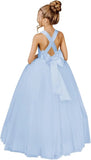 Crossed Straps Flower Girl Dress Satin Long Prom Dress with Bow Puffy Tulle Pageant Dresses for Girls princess dress