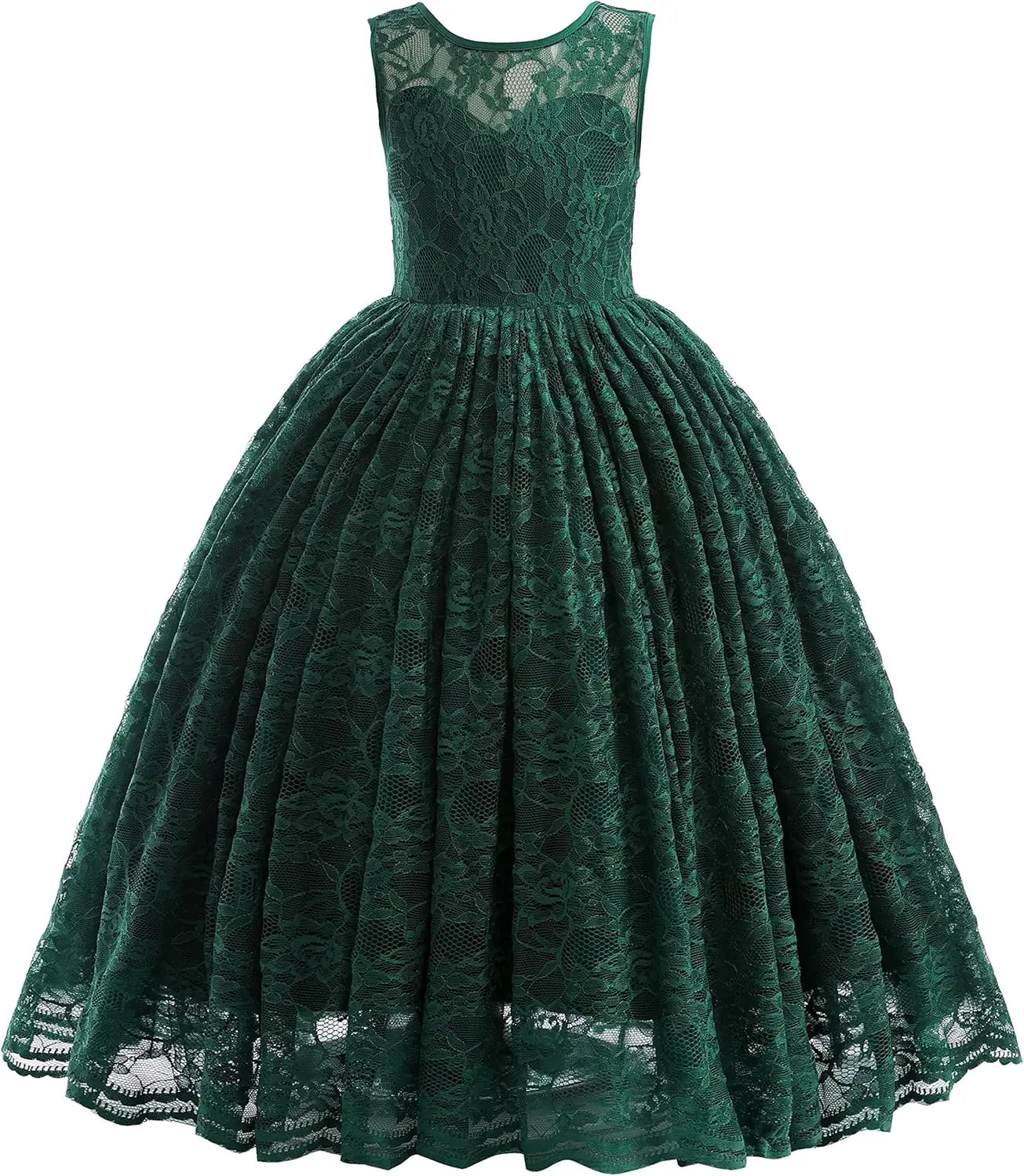Full Lace Flower Girls Dress Long A Line Bridesmaid Wedding Tulle Dresses Birthday Formal Party Ball Gown girls party dress