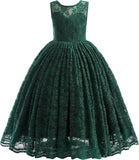 Full Lace Flower Girls Dress Long A Line Bridesmaid Wedding Tulle Dresses Birthday Formal Party Ball Gown girls party dress