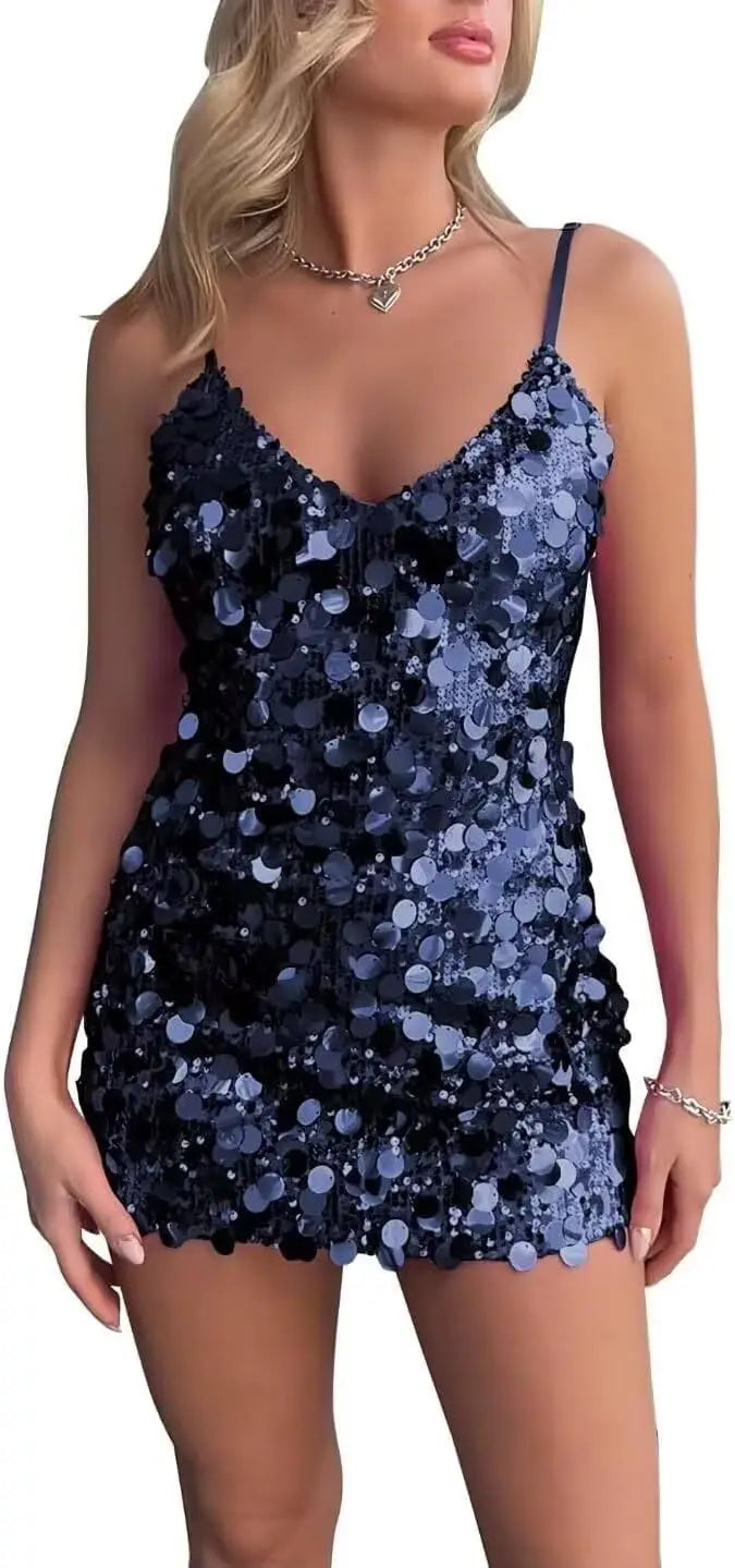 Sparkly Sequin Homecoming Dresses Short for Teens V Neck Spaghetti Straps Semi Formal Night Out Gown cocktail dresses