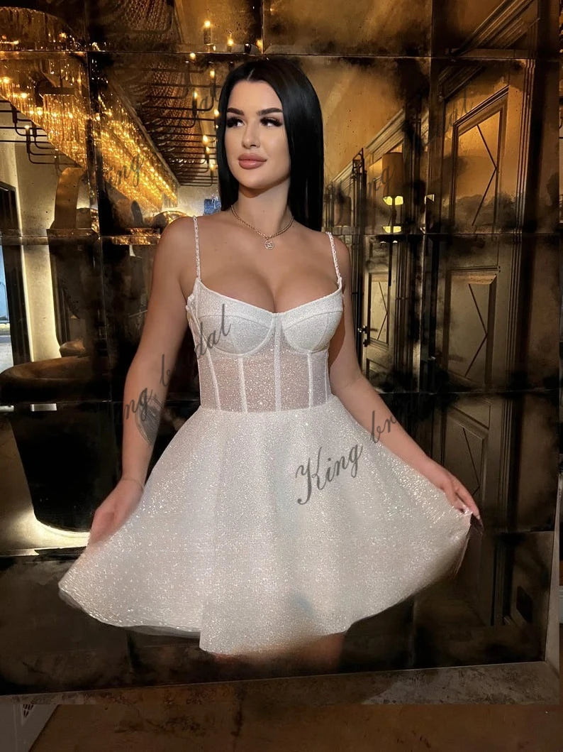 Elopement Kurze Brautkleider Korsett Brautkleid Glitzernd Schlichtes Brautkleid Abschlussball Cocktailkleid 