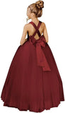 Crossed Straps Flower Girl Dress Satin Long Prom Dress with Bow Puffy Tulle Pageant Dresses for Girls princess dress