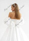 Vestido de novia de satén brillante, vestido de novia personalizado, vestido de novia con corsé y hombros descubiertos, vestido de novia con falda de burbuja 