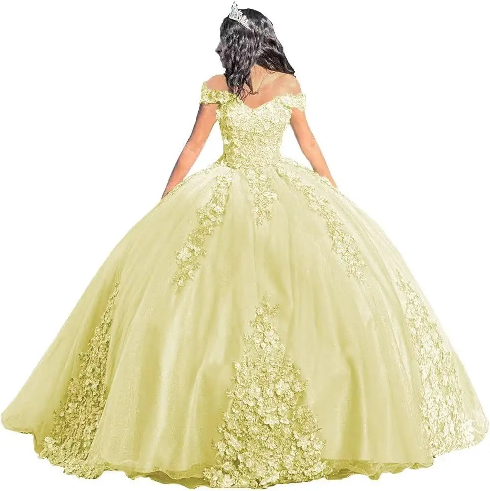 Luxury Off Shoulder Quinceanera Dresses Puffy Floral Lace Beaded Prom Dresses Sweet 15 16 Ball Gown with Train Quinceanera Gowns
