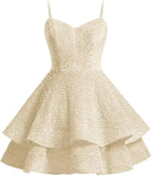 Vestidos de fiesta cortos con lentejuelas brillantes para adolescentes, de Pretty Girls Club, 2025, con tirantes finos, minivestido de cóctel formal con capas 