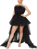 High Low Tüll-Ballkleid für Damen, elegantes, schulterfreies, fließendes A-Linien-Minikleid, Cocktailparty-Abendkleid 