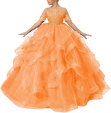 Vestidos de desfile de princesas para niñas de flores 2026 con encaje bordado, tallas grandes, tul en capas, vestidos de primera comunión para niñas. 