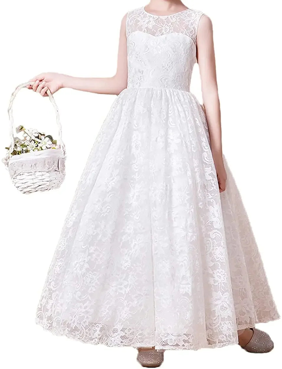Blumenmädchenkleid Gürtel Ärmellos Mädchen Kommunion Elegantes Kleid Erstkommunion Mädchenkleider Festzugskleider für Mädchen 