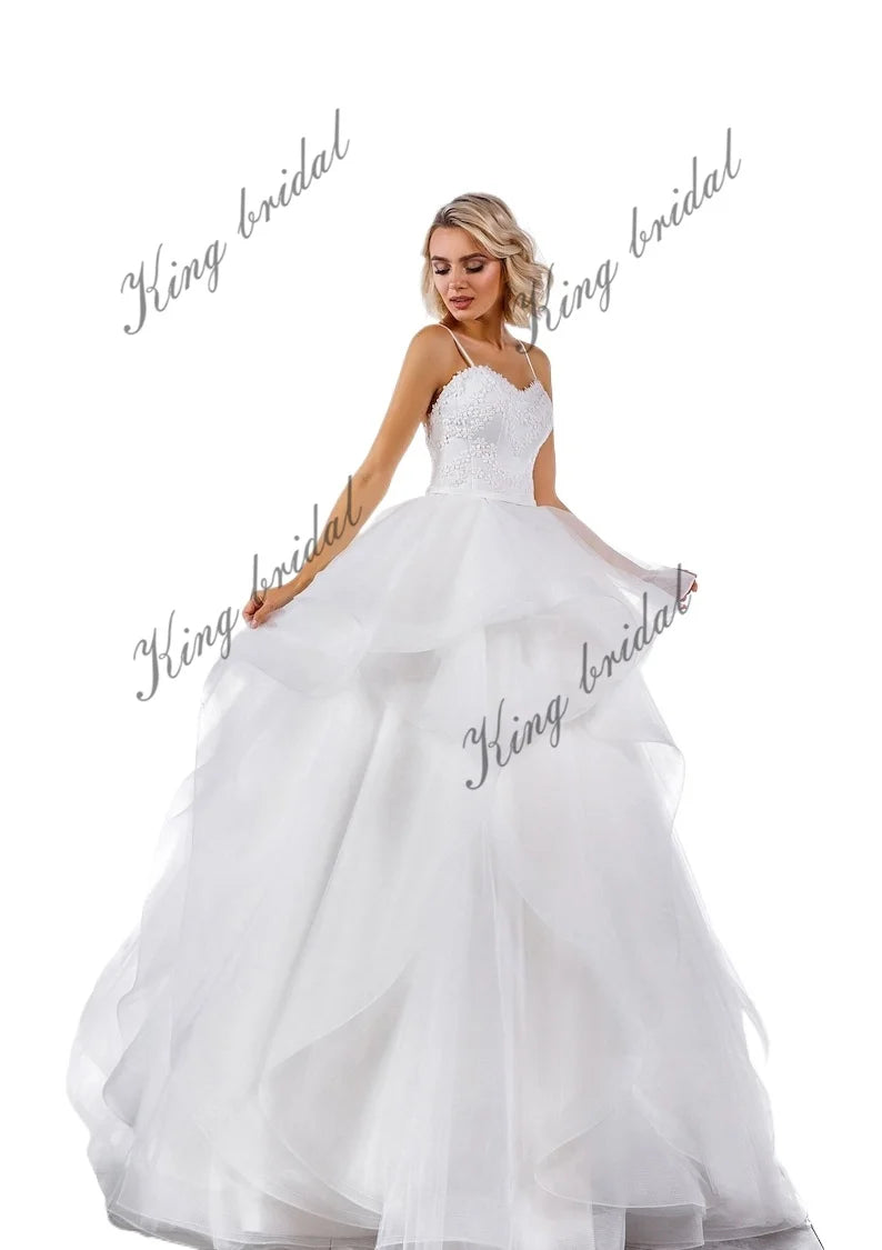 Vestido de novia con tirantes finos, vestido de novia de tul, vestido de novia con escote corazón floral, vestido de novia con corsé, vestido de dama de honor, vestidos de novia personalizados 