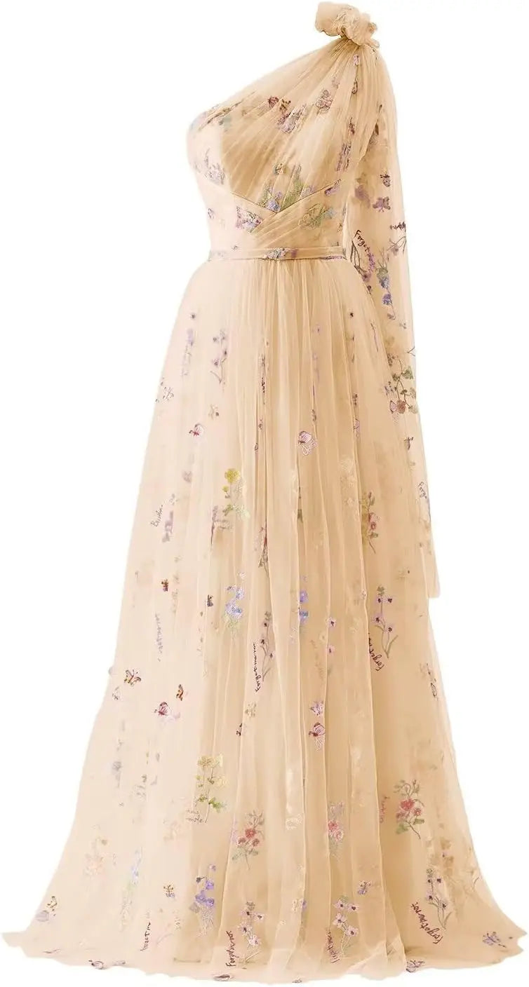 Vestidos de fiesta de tul para mujer con bordado de flores, corte A, largo hasta el suelo, vestidos formales de noche para fiesta 