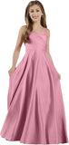 Mädchen Träger Junior Brautjungfer Kleid für Hochzeit Satin Festzug Blumenmädchen Kleider Festzug für Teenager Prinzessin Kleid 