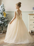 Flower Girl Tulle Tutu Dress for Kids Wedding Girl First Communion Pageant Dresses Princess Prom Ball Gowns with Bow