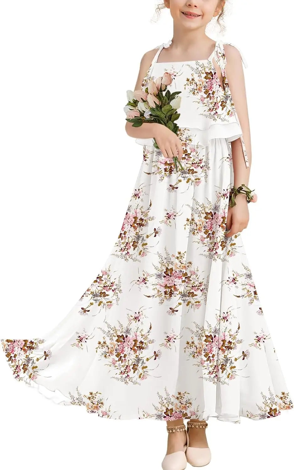 Flower Girl Dress Girls for Wedding Birthday Party Junior Bridesmaid Dress Pageant Sleeveless Chiffon Kids Maxi Daily princess dress