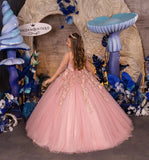 Blumenmädchenkleid Tüllspitze Rosa Erstkommunionkleid Junior Brautjungfernkleid Prinzessinnenkleider für Party und Hochzeit 