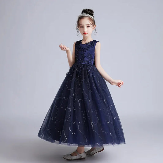 Princess Dress  Flower Girl Dresses Champagne Tulle Mesh Appliques Sleeveless For Wedding Birthday Party Banquet Princess Gowns