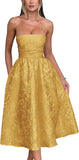 Vestido de fiesta de satén jacquard floral, largo hasta la rodilla, corte A, sin tirantes, con corsé, para dama de honor, para fiesta de noche formal 